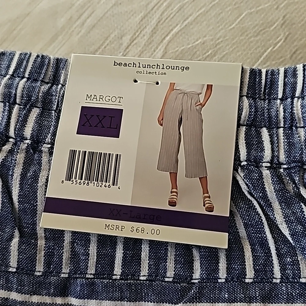 BeachLunchLounge Cropped Linen Striped Pants Size XXL - Picture 10 of 15